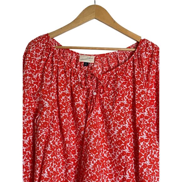 Universal Thread Women's Boho Ditsy Floral Top Blouse Peasant Size 2XL Red White - Picture 4 of 7